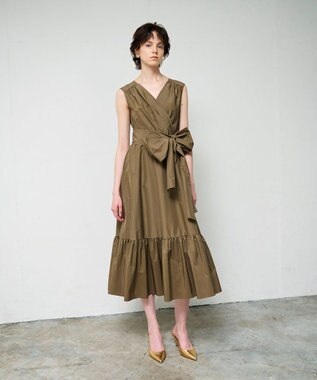 GRACE CONTINENTAL ライトタフタドレス カーキ