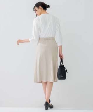 23区 L 【セットアップ対応/洗える】アイアスマットストレッチ セミフレア スカート ベージュ系