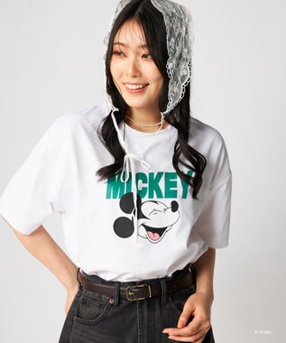 OP／FILA 【Ocean Pacific】ミッキー/水陸両用オーバーサイズTシャツ/レディース ホワイト