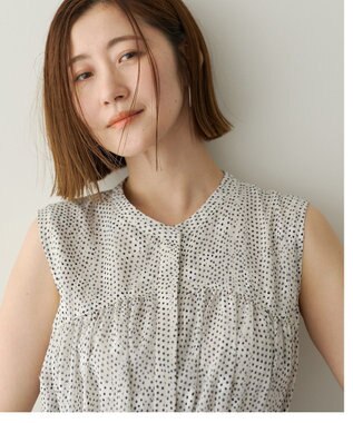 YECCA VECCA シアードット柄ギャザーワンピース Off White