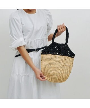 UNBILLION cachecache ラフィア切り替え編みバケツトートバッグ