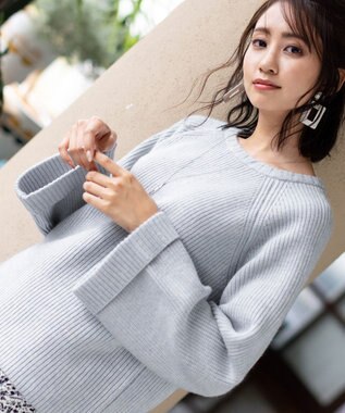 Tiaclasse L 【洗える】リラックス感のあるラグランスリーブニット サックスグレー