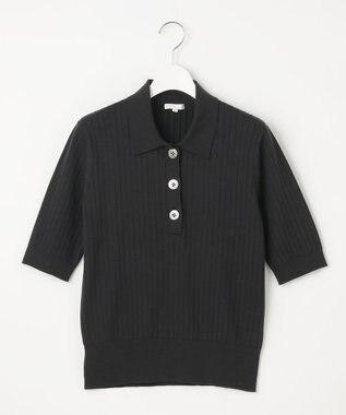 23区 【R(アール)】シルクコットン ポロカラー リブニット ブラック系