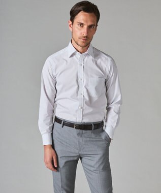 GOTAIRIKU 【形態安定】PREMIUMPLEATS_セミワイドカラー 通年ドレスシャツ（ストライプ） ライトグレー系1