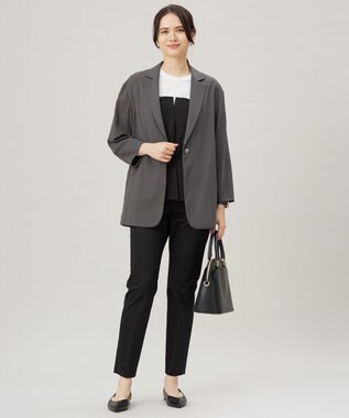 自由区 S 【UVカット・接触冷感・洗える】コットンサテンテーパード パンツ ブラック