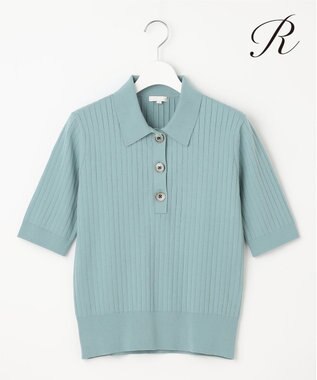 23区 【R(アール)】シルクコットン ポロカラー リブニット ライトアッシュグリーン系