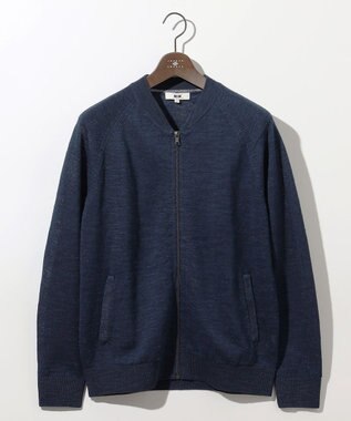JOSEPH ABBOUD 【イタリア糸使用/清涼感/軽い/洗える/サスティナブル】スラブギマ ニット  ジップ ブルゾン ネイビー系