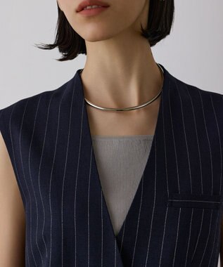 GRACE CONTINENTAL ストライプノーカラージレ ネイビー