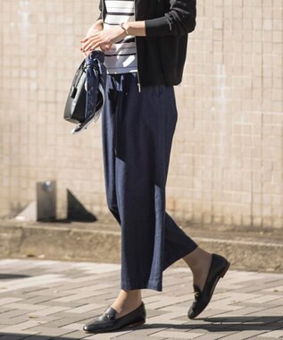 J.PRESS LADIES L 【洗える】5ozバージラコンパクト ワイド パンツ ネイビー系