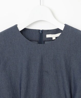 自由区 【セットアップ対応・洗える】ドレープツイルプルオーバー ブラウス ネイビーシャンブレー