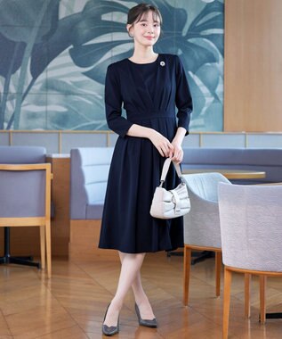 Tiaclasse L 【ダブルクロス・洗える】 ナローVネックワンピース ネイビー