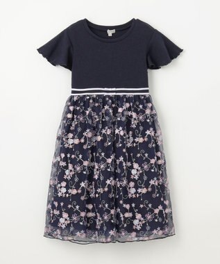ANY KIDS 刺繍 チュール ワンピース ネイビー