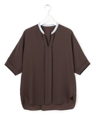 ICB L 【新色追加・WEB限定】BackSatinAmunzen 5分袖キーネックブラウス
