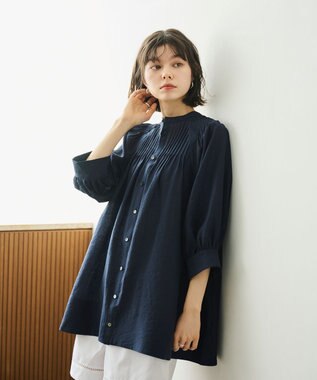 #Newans 【金子綾さんインスタライブご紹介アイテム】（前後着用可能）ピンタックシアーブラウス ネイビー