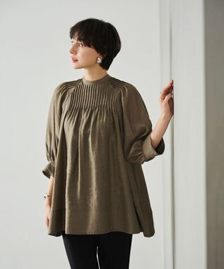 #Newans 【金子綾さんインスタライブご紹介アイテム】（前後着用可能）ピンタックシアーブラウス ブラウン