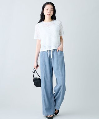 ANY L レースショート丈Tシャツ オフレース