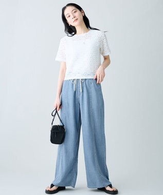 ANY L レースショート丈Tシャツ オフレース