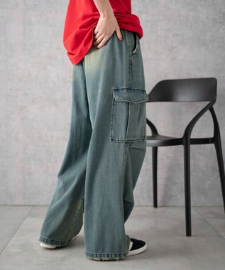 WEGO デニムパラシュートカーゴパンツ デニム中濃加工色