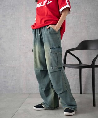 WEGO デニムパラシュートカーゴパンツ デニム中濃加工色