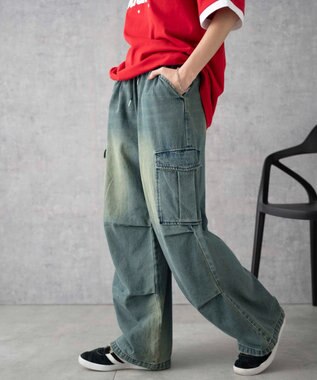 WEGO デニムパラシュートカーゴパンツ デニム中濃加工色