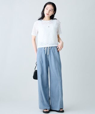 ANY L レースショート丈Tシャツ オフレース