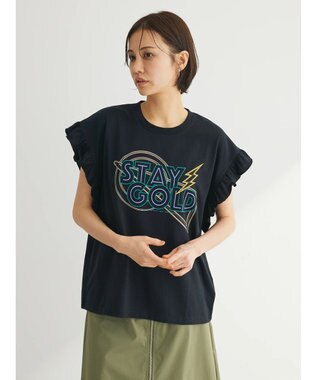 Green Parks ・ＤｏｕｂｌｅＦｌａｇｓ　フリルショルダープリントＴＥＥ Black