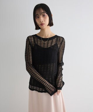 Green Parks ＳＥＴ２点　クロシェ風ニットプルオーバー Black