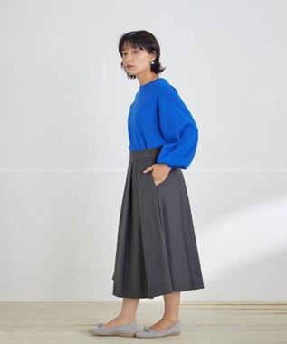 Tiaclasse 【新色追加・洗える】ウール調タックフレアスカート チャコールグレー