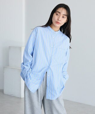 CRAFT STANDARD BOUTIQUE バンドカラーシャツ Stripe Blue