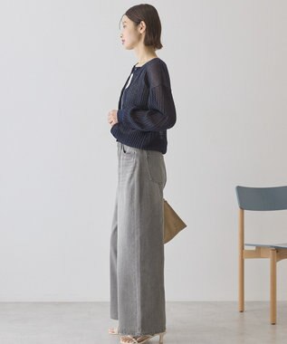 AMERICAN HOLIC 【前後2WAY】透かし編みニットカーディガン Navy