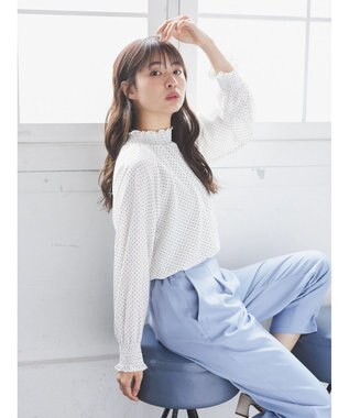 earth music&ecology シャーリングネックブラウス Dot