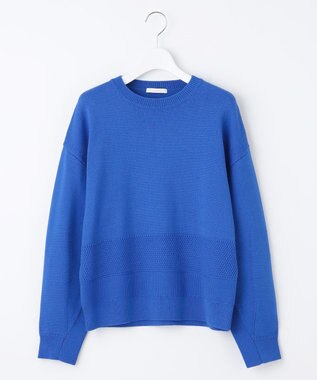 自由区 【洗える】コットンポリミドルゲージ ニット ブルー