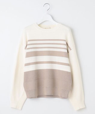自由区 【洗える】コットンポリミドルゲージ ニット オフ×ベージュ