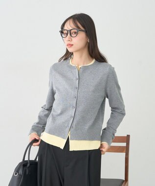 earth music&ecology 【コットン混紡】バイカラーレイヤード風カーディガン Gray