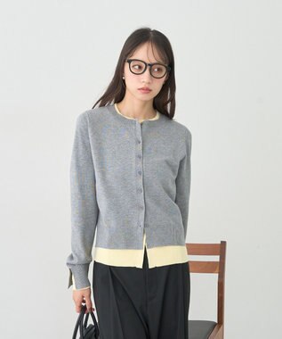 earth music&ecology 【コットン混紡】バイカラーレイヤード風カーディガン Gray