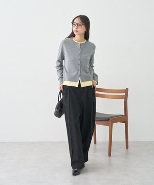 earth music&ecology 【コットン混紡】バイカラーレイヤード風カーディガン Gray