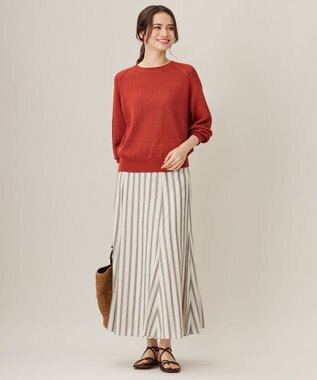 自由区 【洗える】テンセルリネン スカート フラックス×スレートストライプ