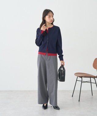 earth music&ecology 【コットン混紡】バイカラーレイヤード風カーディガン Navy