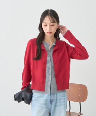 earth music&ecology 【コットン混紡】バイカラーレイヤード風カーディガン Red
