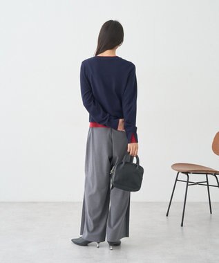 earth music&ecology 【コットン混紡】バイカラーレイヤード風カーディガン Navy