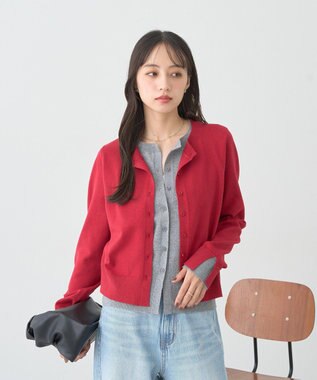 earth music&ecology 【コットン混紡】バイカラーレイヤード風カーディガン Red