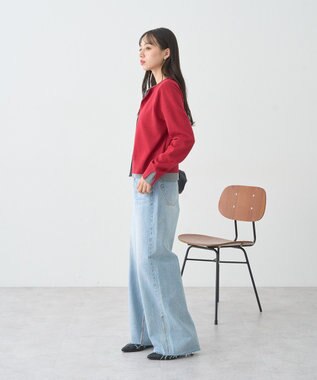 earth music&ecology 【コットン混紡】バイカラーレイヤード風カーディガン Red