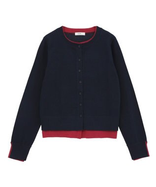 earth music&ecology 【コットン混紡】バイカラーレイヤード風カーディガン Navy