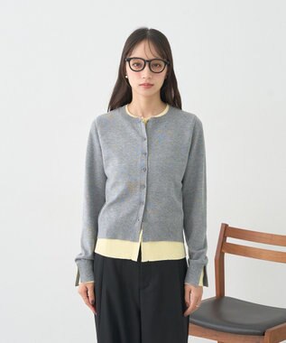 earth music&ecology 【コットン混紡】バイカラーレイヤード風カーディガン Gray