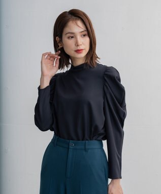ANY タックボリュームブラウス ネイビー