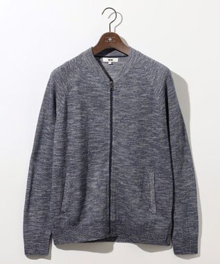 JOSEPH ABBOUD 【イタリア糸使用/清涼感/軽い/洗える/サスティナブル】スラブギマ ニット  ジップ ブルゾン ブルー系