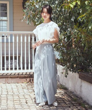 earth music&ecology 【接触冷感/洗濯機可】ギャザーフリルスリーブカットソー Ivory