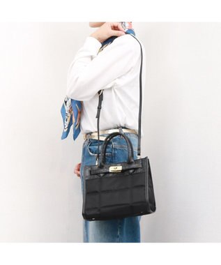 UNBILLION ペルケ perche / ナイロンキルト×クロコ型押し牛革2wayトートバッグS ブラック