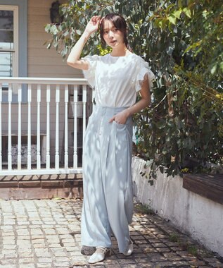 earth music&ecology 【接触冷感/洗濯機可】ギャザーフリルスリーブカットソー Ivory