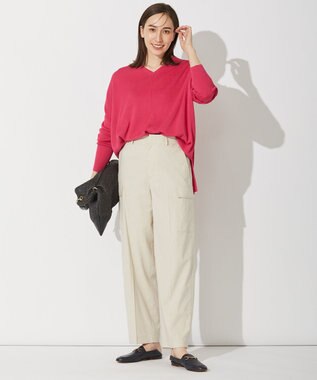 自由区 【WEB限定カラー有/洗える】コットンアセテート チュニック丈ニット オールドローズ系